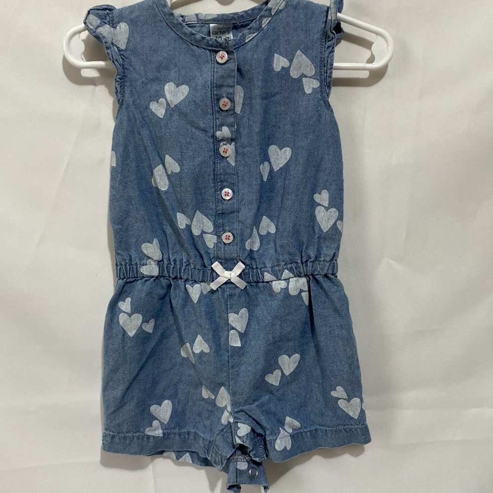 Carter's ❤️ Girl Blue 100% Cotton Button Front Dress Size 12 Months (PRE-LOVED)
